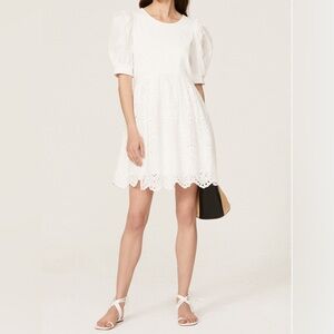 Peter Som White Puff Sleeve Broderie Mini Dress Size 0 SKU 1135 EUC